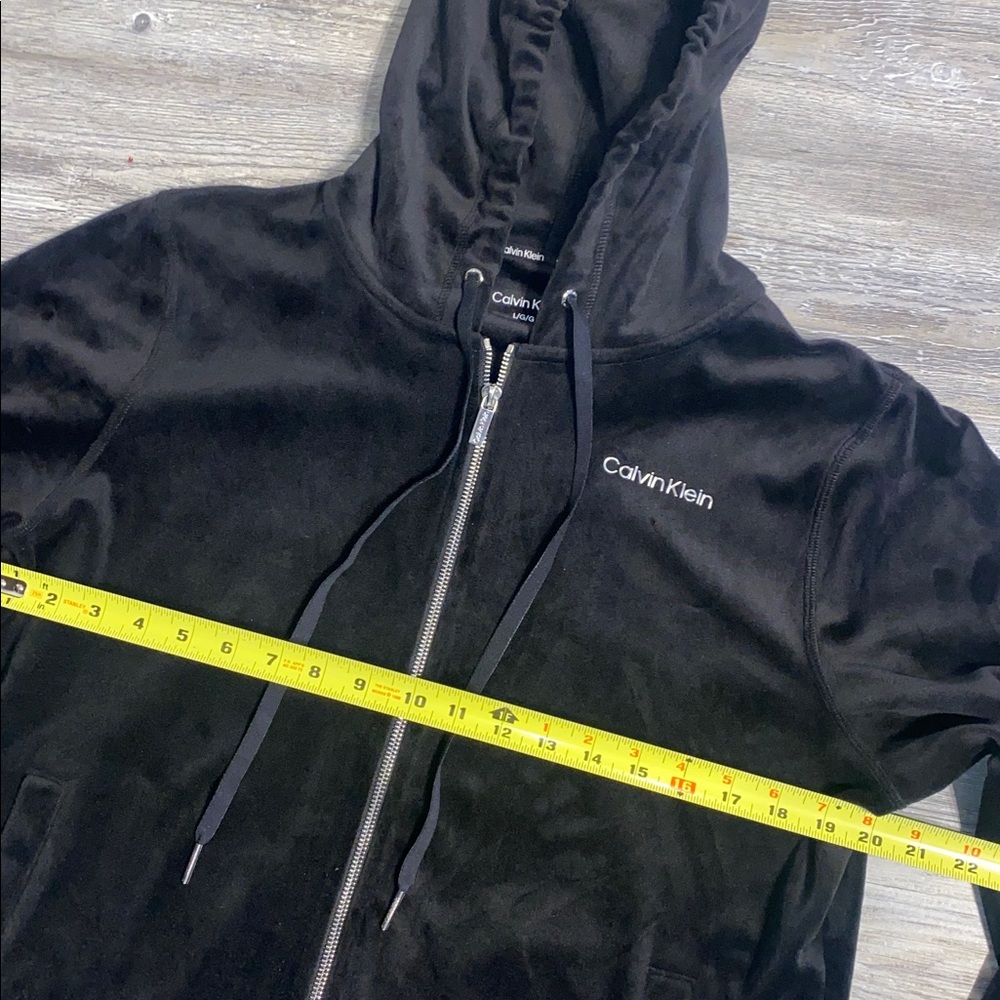 EUC CALVIN KLEIN Black Velour Zip Up Hoodie L - Picture 2 of 8